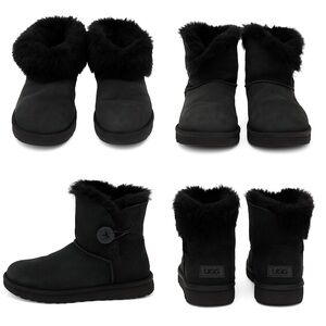 UGG Bailey Button Short Boots Black Shearling Suede Women’s 7